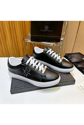 Мужские кожаные кроссовки Philipp Plein чёрного цвета   