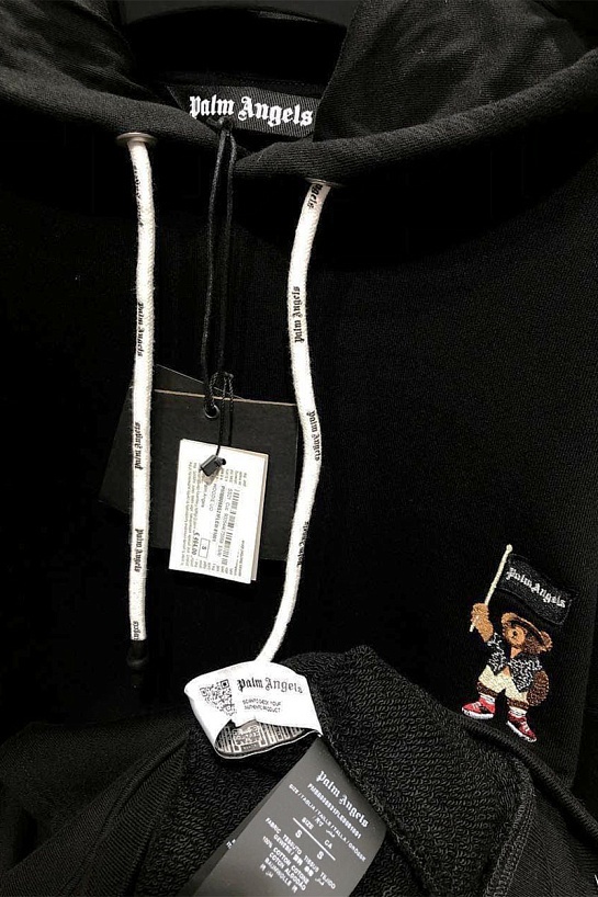 Утеплённое оверсайз худи Palm Angels "Pirate Bear" - Black