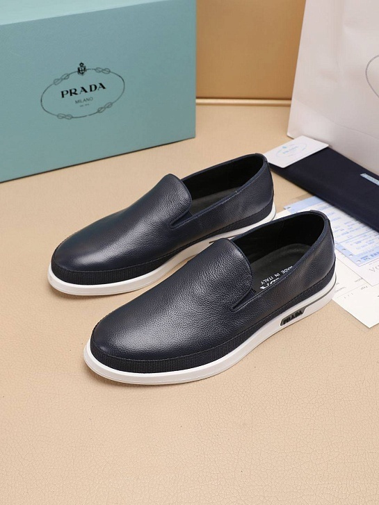 Мужские кожаные слипоны Prada Saint Tropez - Navy / White