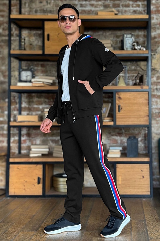Чёрный спортивный костюм Moncler striped logo