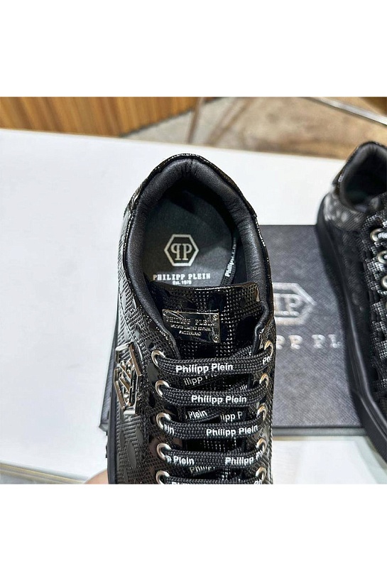 Мужские кожаные кроссовки Philipp Plein чёрного цвета