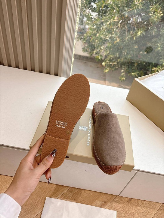 Женские замшевые шлёпанцы Brunello Cucinelli Premium - Brown
