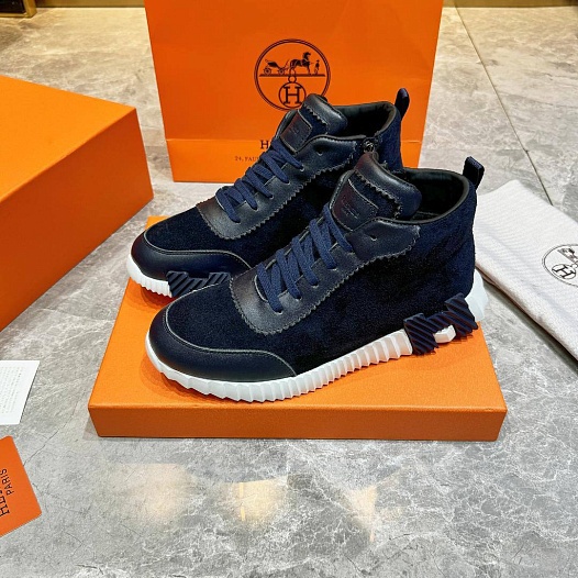 Кроссовки с мехом Hermes Bouncing high-top - Navy   