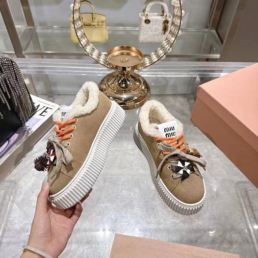 Женские замшевые кроссовки с мехом MIU MIU premium   