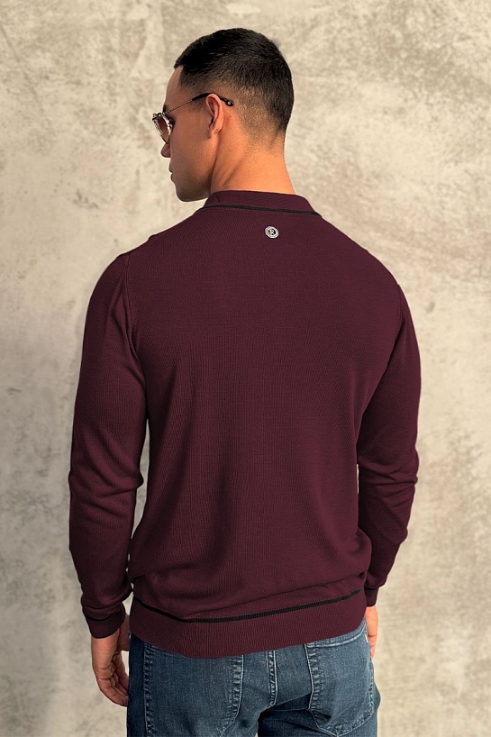 Бордовое поло с длинным рукавом Stefano Ricci zip-up