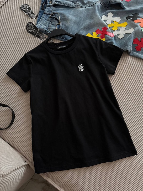 Женская чёрная футболка Chrome Hearts premium