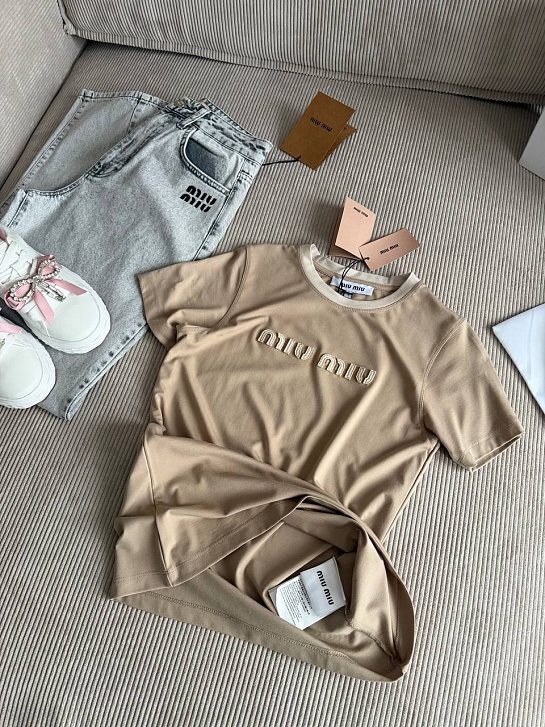Женская бежевая футболка MIU MIU premium