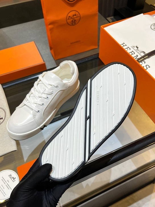 Женские кожаные кроссовки Hermes Premium - White