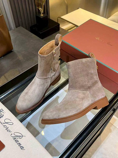 Женские замшевые сапоги Loro Piana premium - Grey   