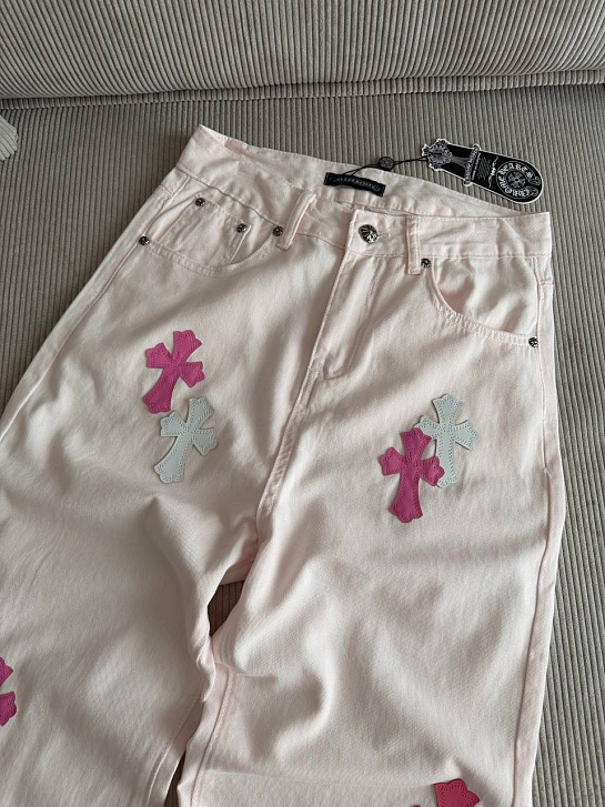 Женские прямые джинсы белого цвета Chrome Hearts premium
