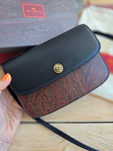 Кожаная сумка Etro с узором пейсли 19x12 см   