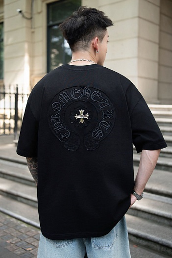 Чёрная оверсайз футболка Chrome Hearts Premium   