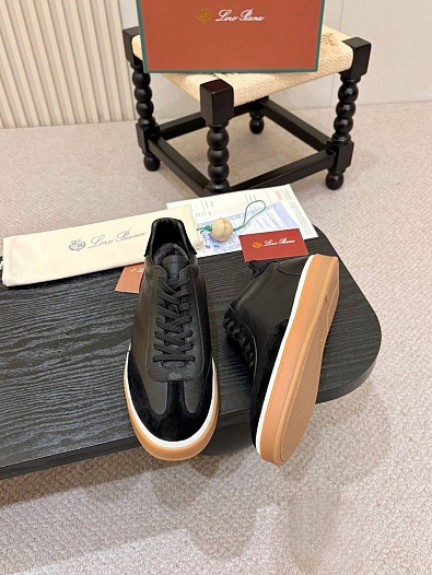 Кожаные кроссовки с мехом Loro Piana high-top   