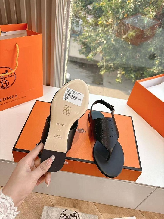 Женские кожаные сандалии Hermes Premium - Black