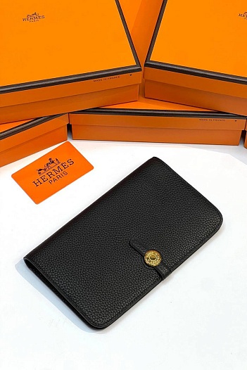 Кожаный кошелёк Hermes Dogon Duo - Black 19.5x12 см   