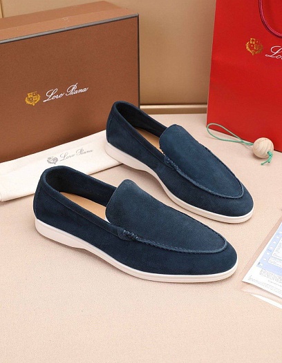 Мужские замшевые лоферы Loro Piana Summer Walk - Blue   