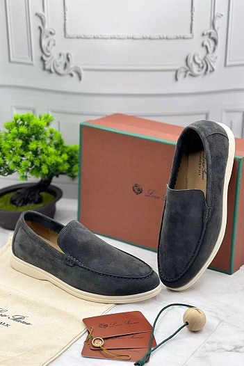 Замшевые лоферы Loro Piana Summer Walk - Grey   