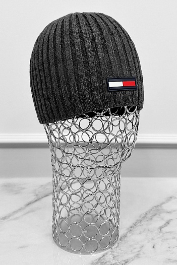 Мужская серая шапка Tommy Hilfiger logo-patch   
