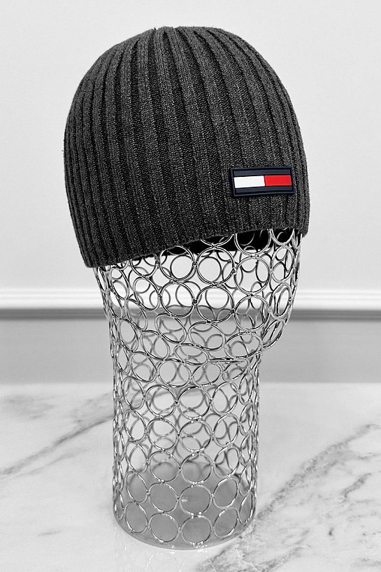 Мужская серая шапка Tommy Hilfiger logo-patch