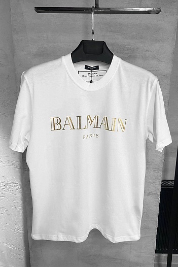 Белая футболка Balmain Paris gold logo-print   