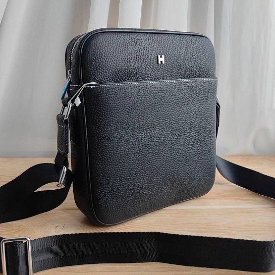 Кожаная чёрная сумка-планшет Hermes 22x25 см