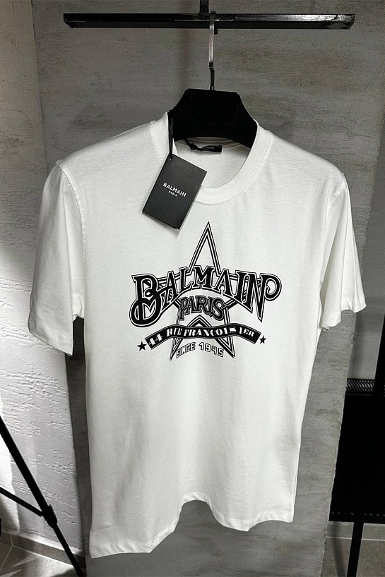 Мужская белая футболка Balmain Star logo-print