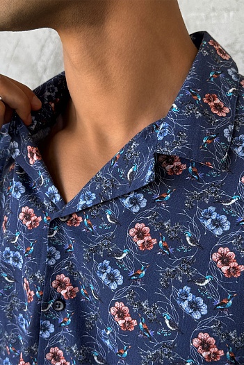 Мужская синяя рубашка Dolce & Gabbana floral-print   