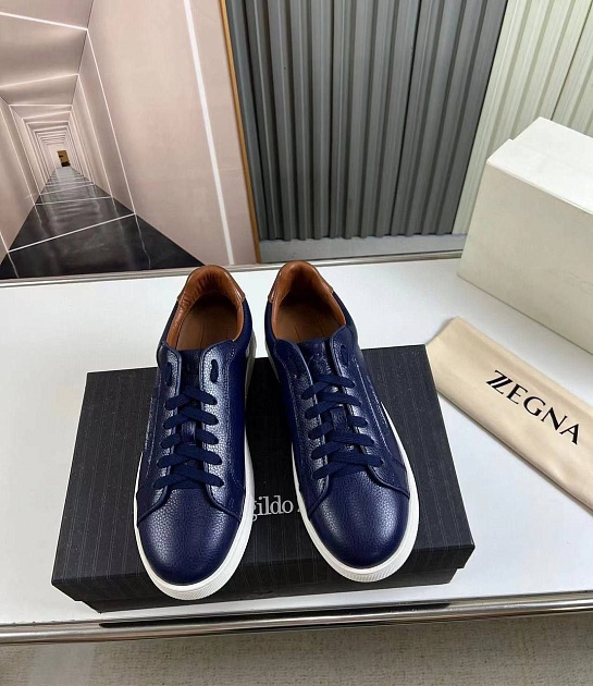 Кожаные кроссовки Ermenegildo Zegna синего цвета