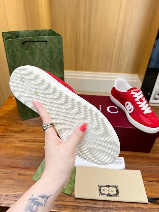 Женские замшевые кеды Gucci Premium - Red