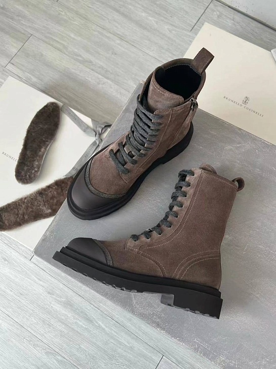 Женские замшевые ботинки Brunello Cucinelli Premium - Brown