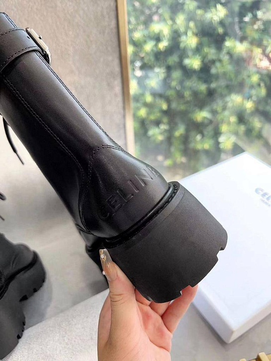 Женские кожаные ботинки с мехом Celine premium - Black