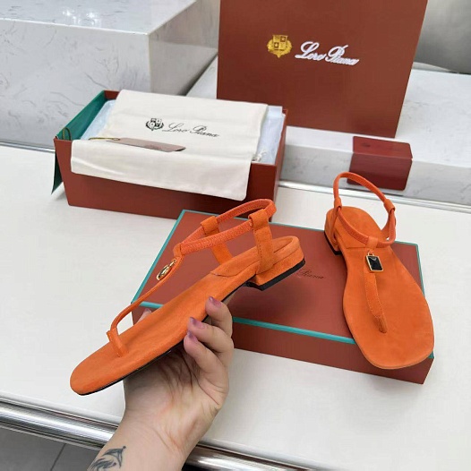 Женские замшевые сандалии Loro Piana Premium - Orange   