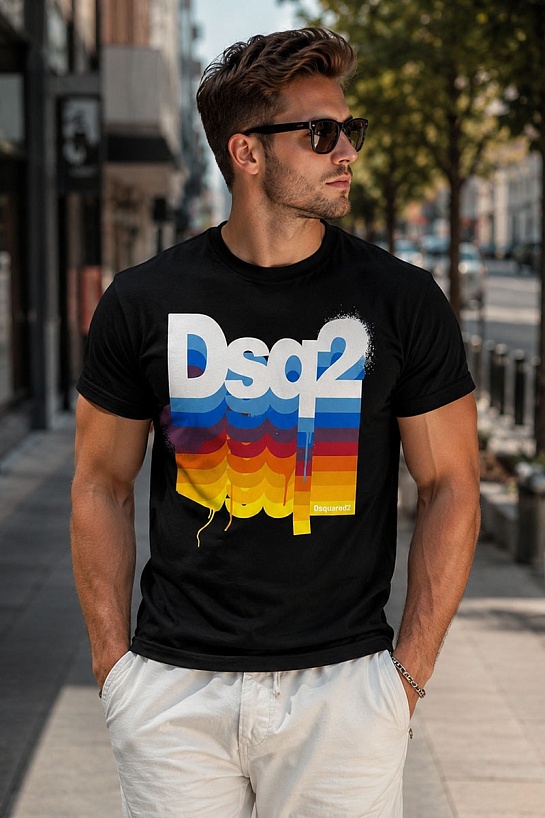 Чёрная мужская футболка Dsquared2 logo-print
