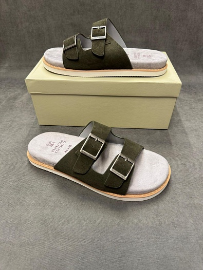 Кожаные шлёпанцы Brunello Cucinelli Urban - Khaki   