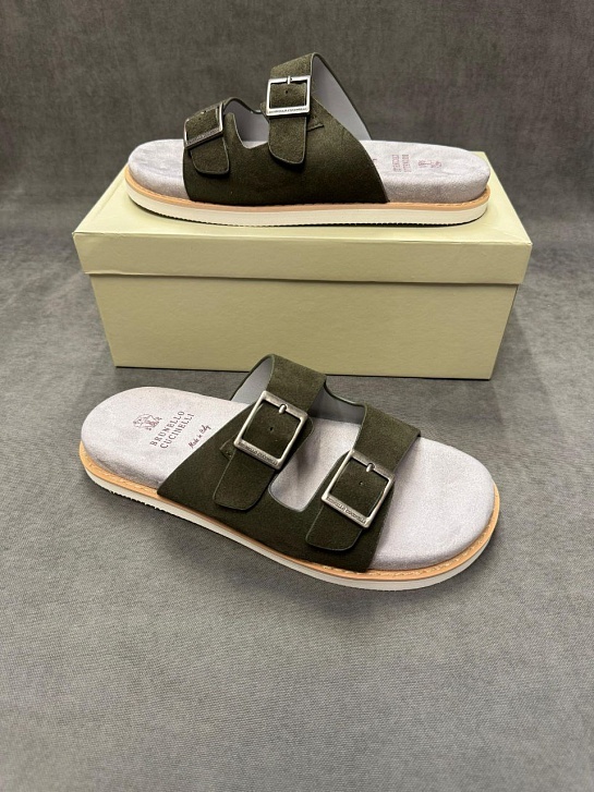 Кожаные шлёпанцы Brunello Cucinelli Urban - Khaki