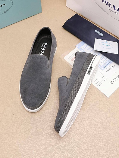 Мужские замшевые слипоны Prada Saint Tropez - Grey   