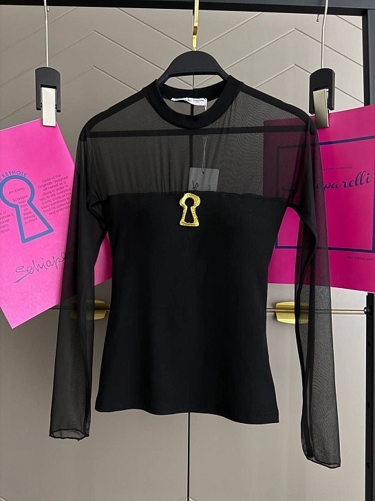 Женский лонгслив Schiaparelli с микро-сеткой чёрного цвета