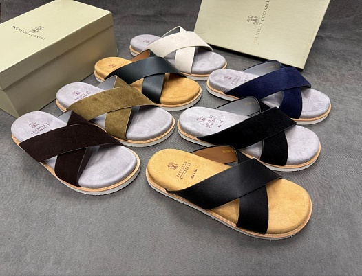 Кожаные шлёпанцы Brunello Cucinelli Crossover - Black   