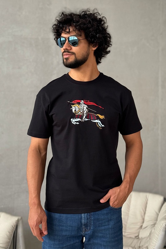 Мужская чёрная футболка Burberry Equestrian Knight