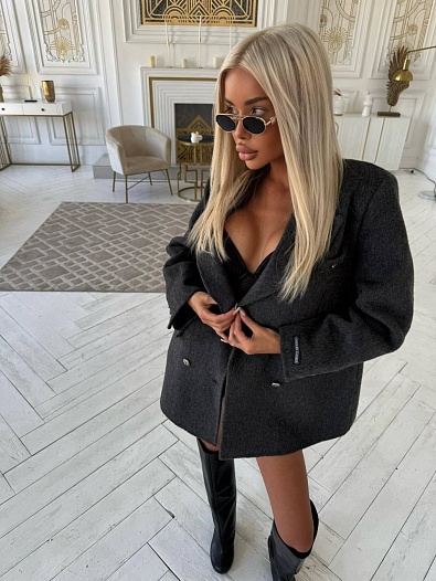 Женское шерстяное пальто пиджак Chrome Hearts Premium - Grey   