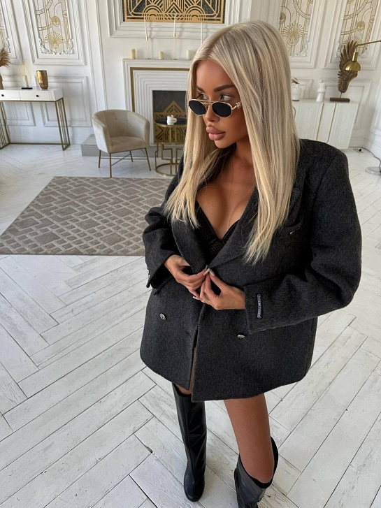 Женское шерстяное пальто пиджак Chrome Hearts Premium - Grey