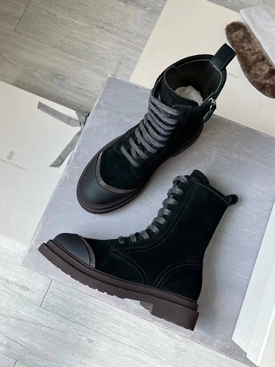 Женские замшевые ботинки Brunello Cucinelli Premium - Green