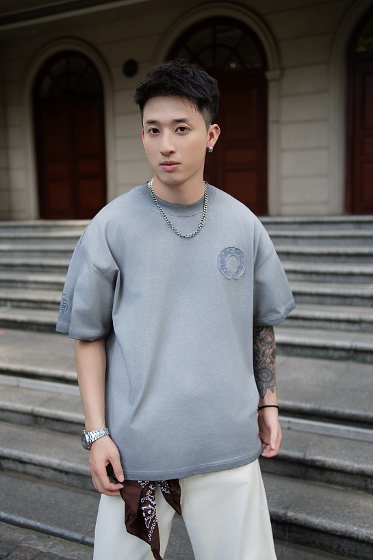 Серая оверсайз футболка Chrome Hearts Premium