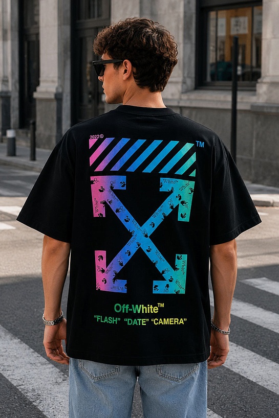 Чёрная оверсайз футболка Off-White Flash Date Camera