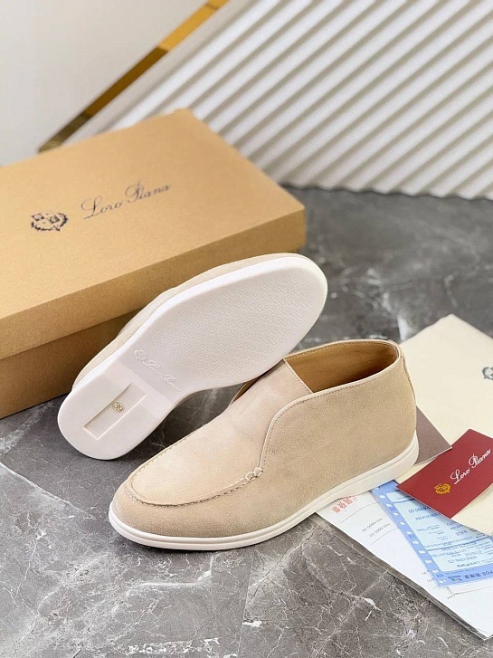 Замшевые лоферы с меховой стелькой Loro Piana Open Walk - Beige