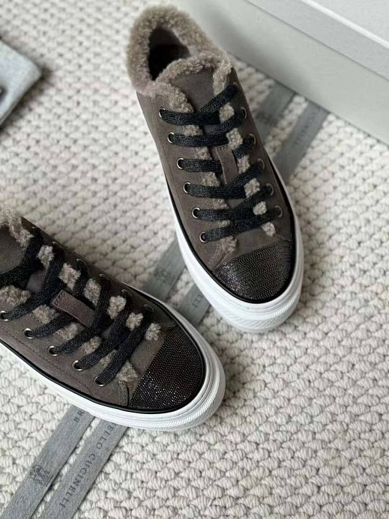 Женские кроссовки с мехом Brunello Cucinelli Premium - Grey