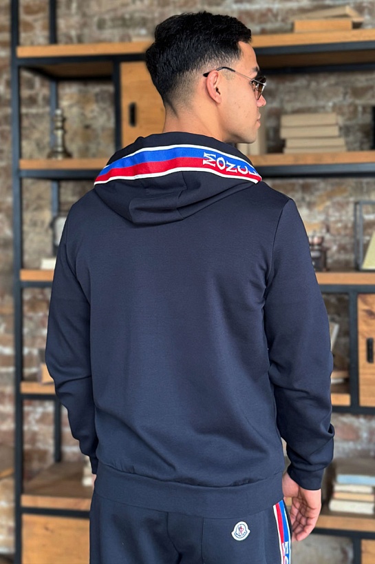 Тёмно-синяя кофта на молнии Moncler striped logo