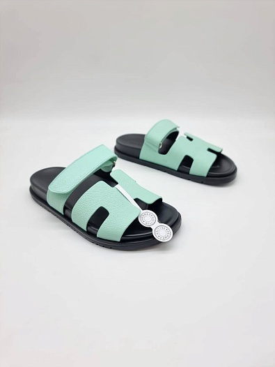Женские кожаные сандалии Hermes Chypre - Green / Black   