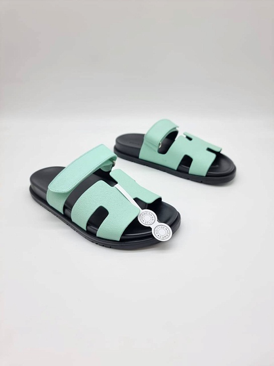 Женские кожаные сандалии Hermes Chypre - Green / Black