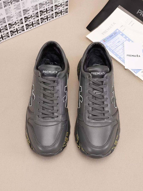 Кожаные кроссовки с мехом Premiata low-top - Grey